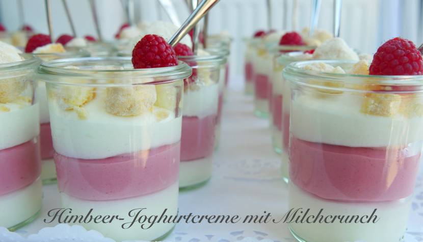 Himbeer-Joghurtcreme mit Milchcrunch