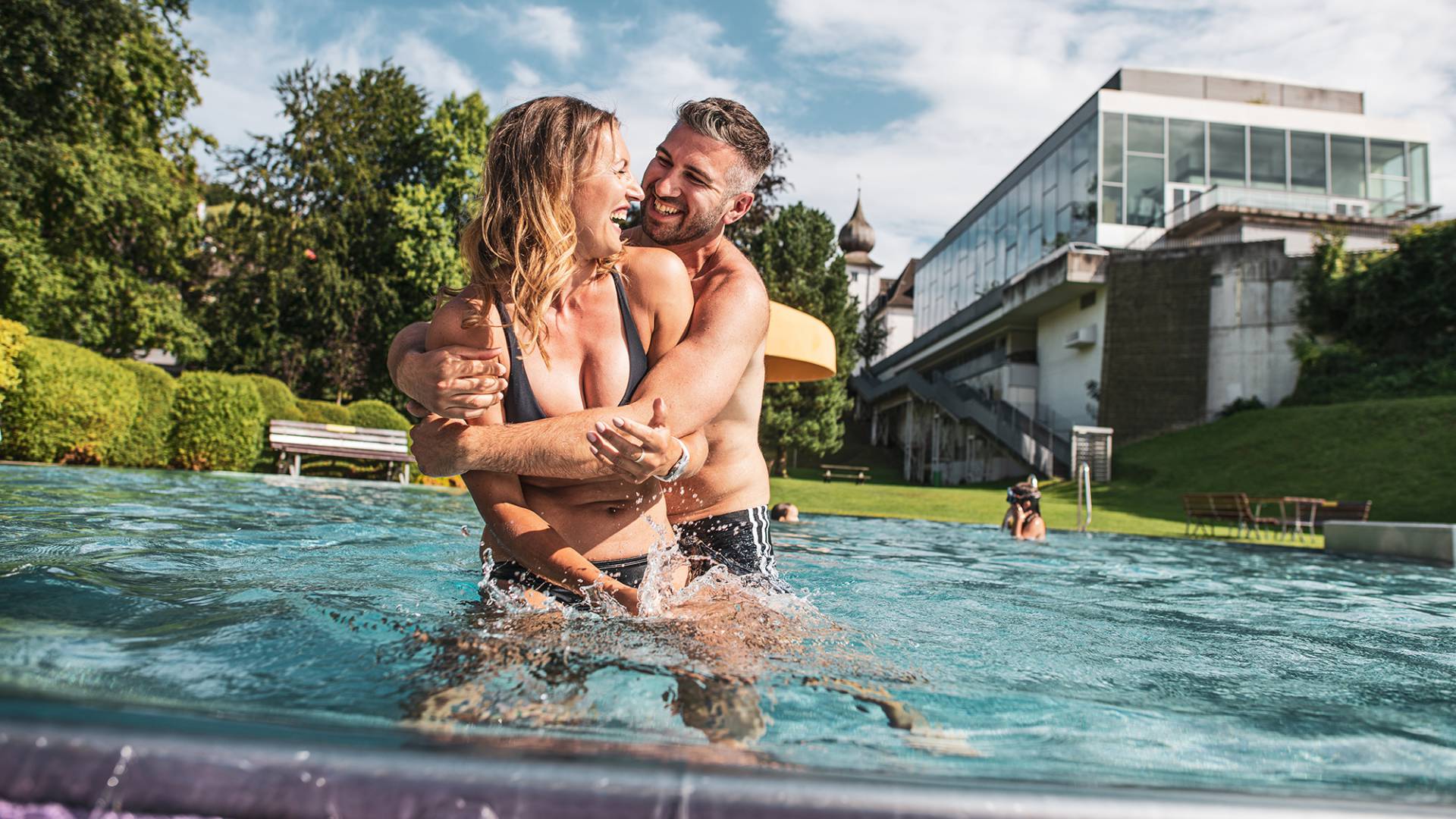 couple in the adventure pool